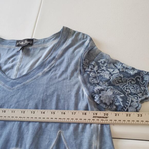 Gretty Zueger Tunic Dress Women Large Blue Lace Lagenlook Whimsy Embroidery Boho - Picture 7 of 8